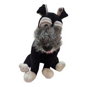 Peek a Boo Toys Stuffed schnauzer dog black gray blep red collar 12 in big eyes